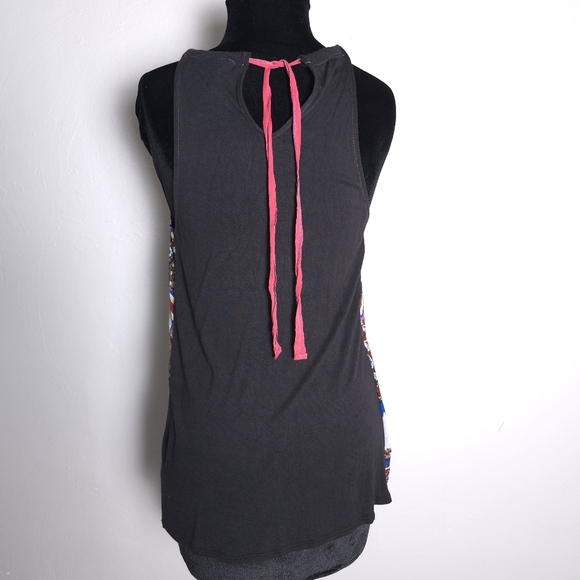 Anthropologie One September Nala Beaded Print Halter Tank Top Black Pink XS - Picture 4 of 10